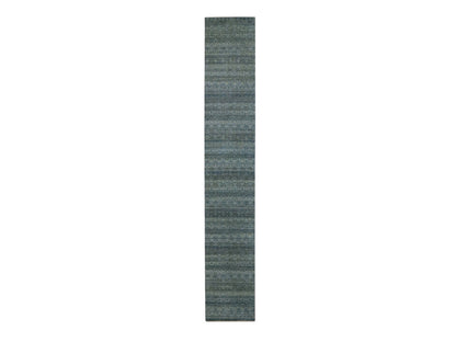 Modern / Contemporary hand-knotted wool runner in Blue, 2'7" x 16' — SKU O077092