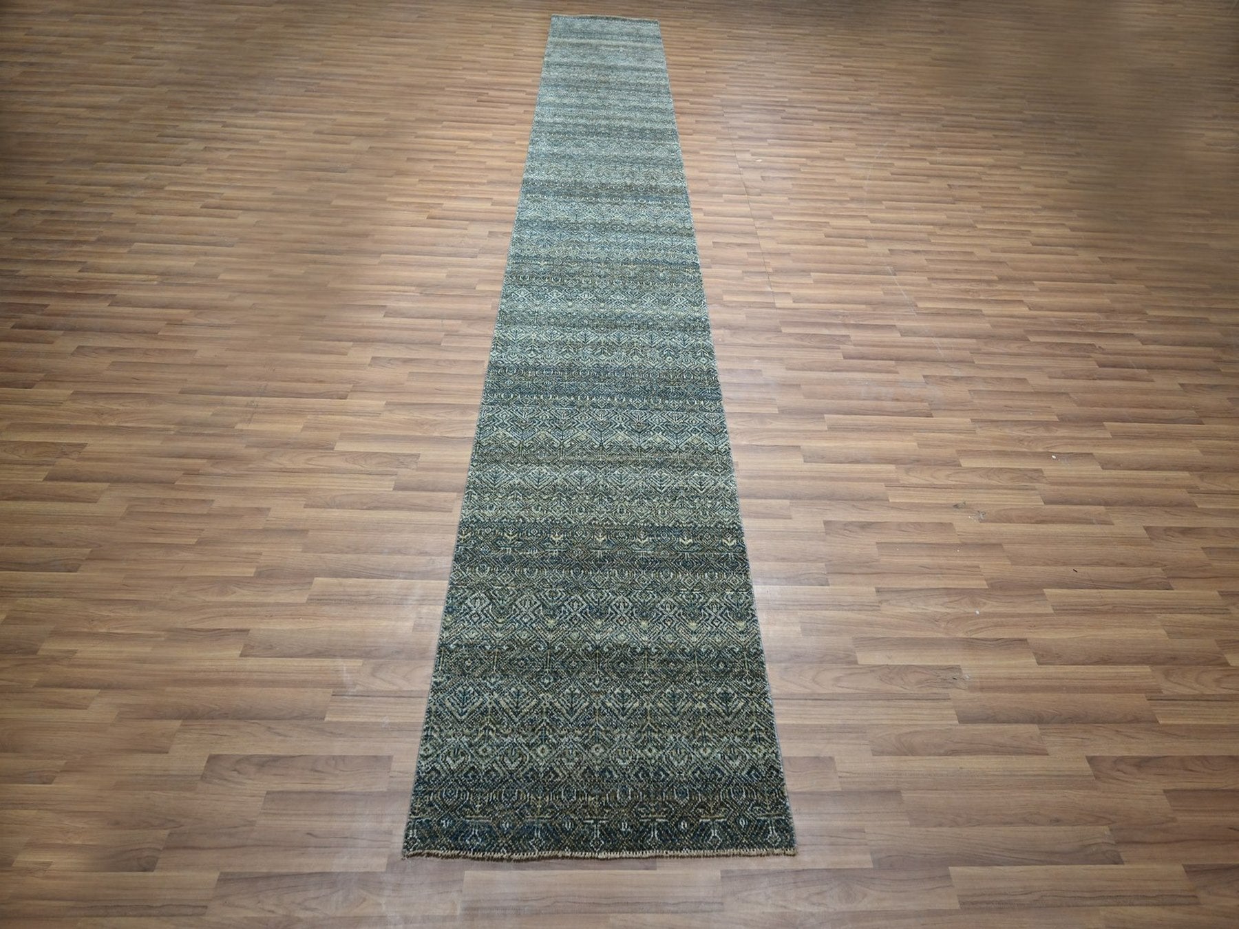 Modern / Contemporary hand-knotted wool runner in Blue, 2'7" x 16' — SKU O077092 (view 2)