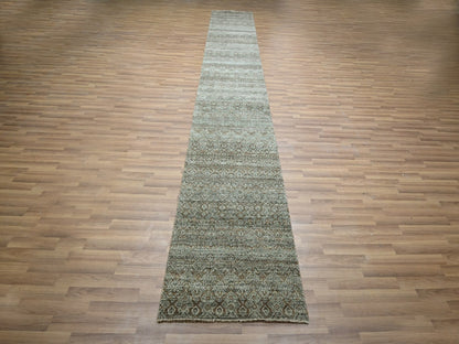 Modern / Contemporary hand-knotted wool runner in Green, 2'6" x 15'11" — SKU O077093 (view 2)