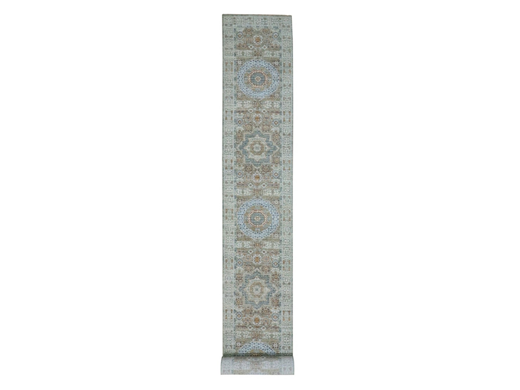 Mamluk Mamluk hand-knotted wool runner in Green, 2'8" x 21'11" — SKU O077094