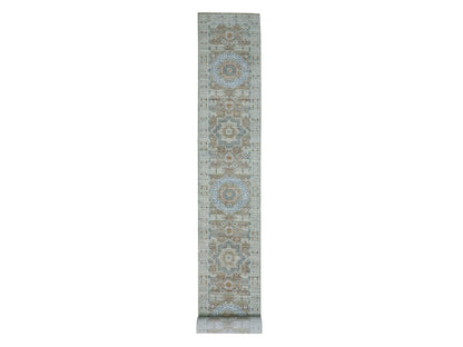 Mamluk Mamluk hand-knotted wool runner in Green, 2'8" x 21'11" — SKU O077094