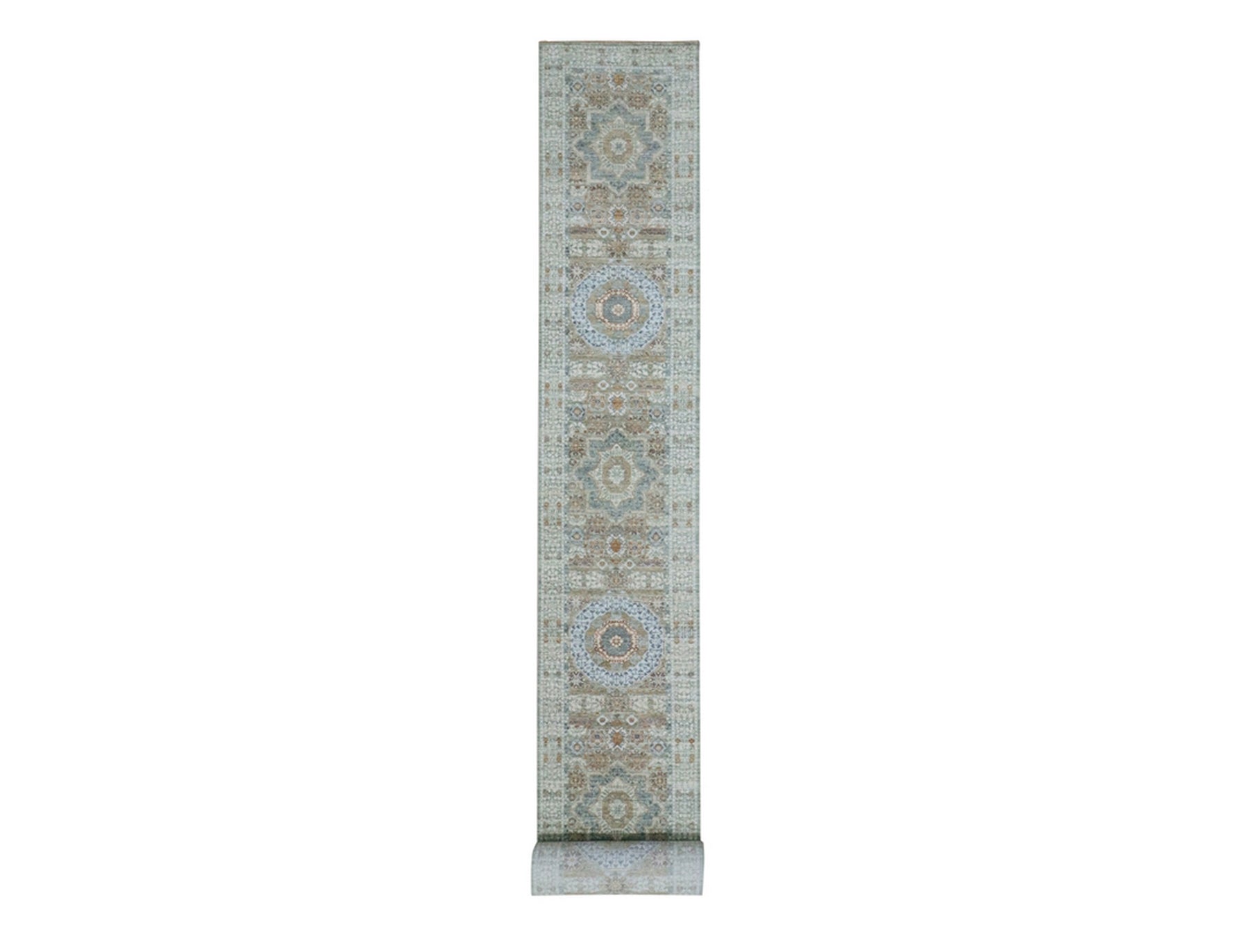 Mamluk Mamluk hand-knotted wool runner in Green, 2'8" x 25'10" — SKU O077095