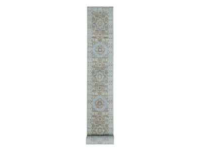 Mamluk Mamluk hand-knotted wool runner in Green, 2'8" x 25'10" — SKU O077095