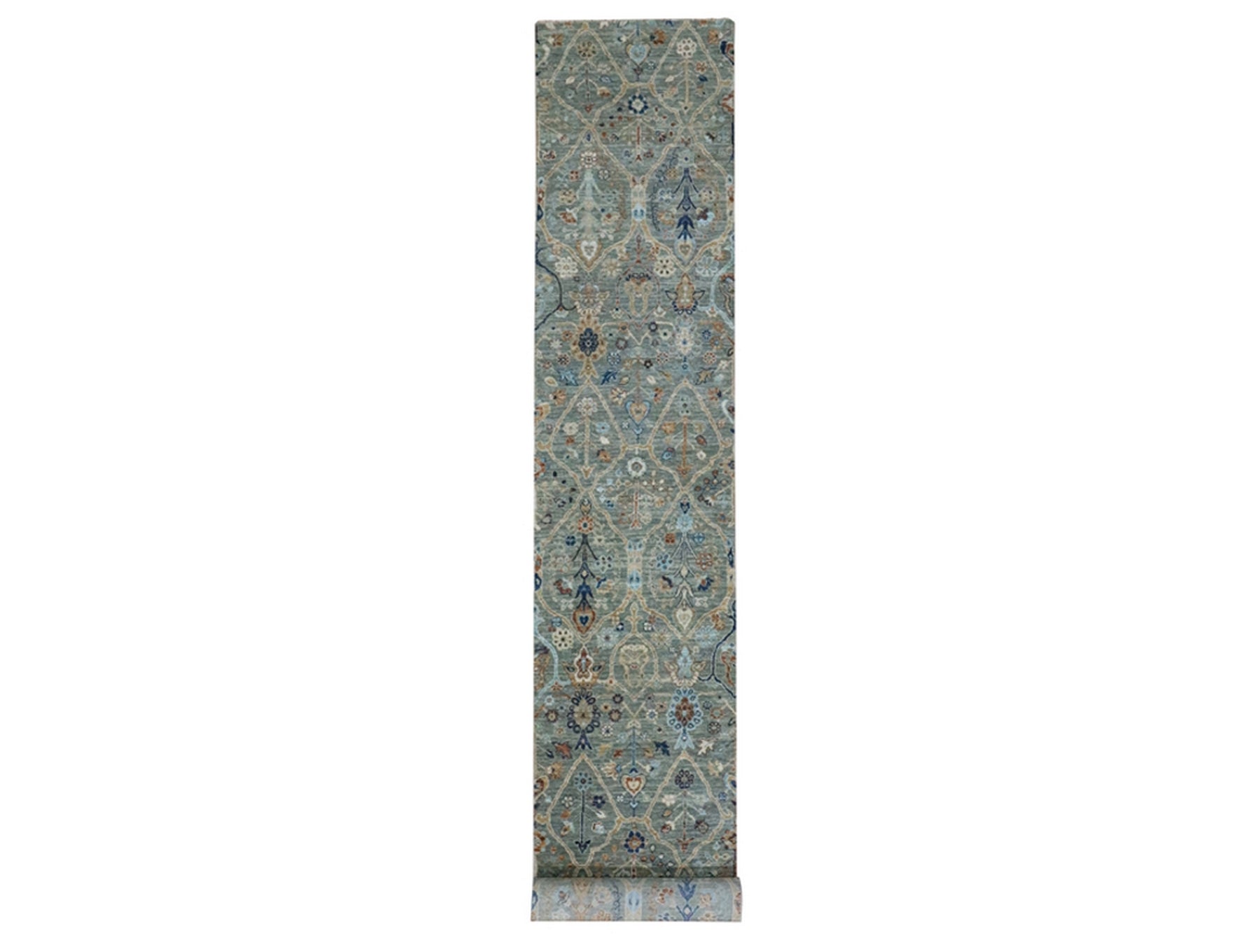 Agra Oushak hand-knotted wool runner in Green, 2'6" x 25'10" — SKU O077096