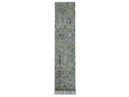 Agra Oushak hand-knotted wool runner in Green, 2'6" x 25'10" — SKU O077096