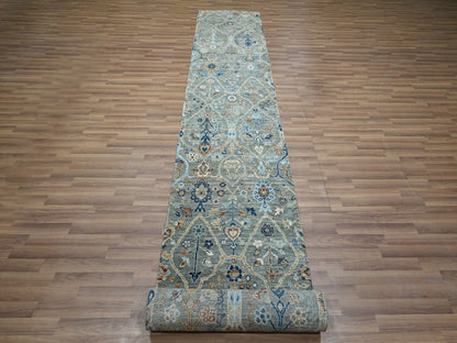 Agra Oushak hand-knotted wool runner in Green, 2'6" x 25'10" — SKU O077096 (view 2)