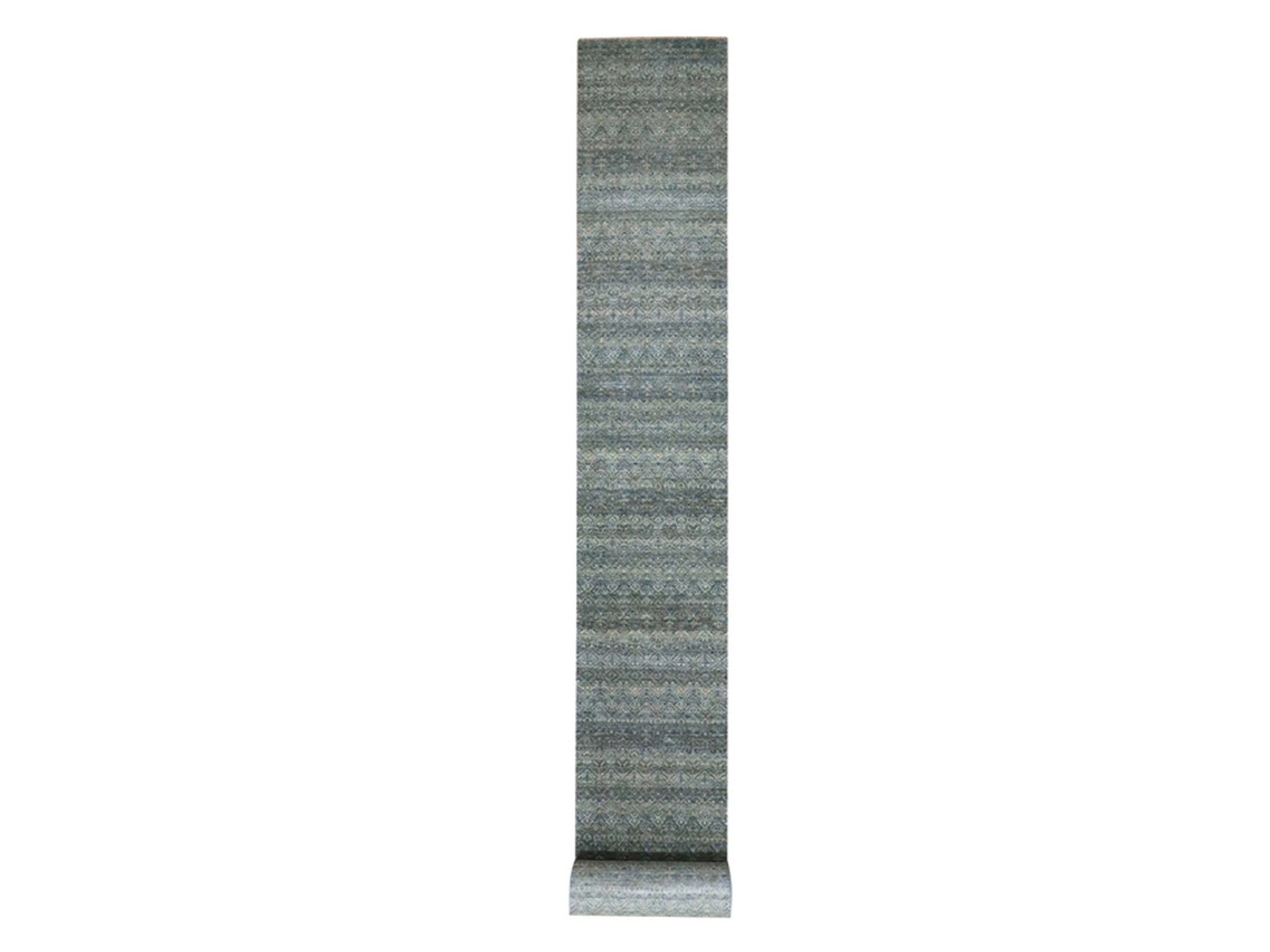 Modern / Contemporary hand-knotted wool runner in Blue, 2'6" x 25'11" — SKU O077097