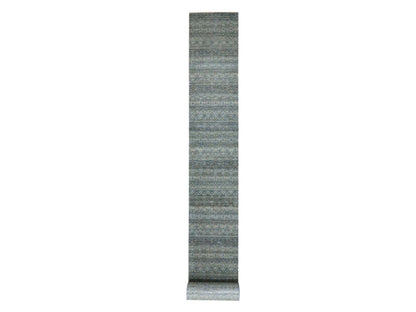 Modern / Contemporary hand-knotted wool runner in Blue, 2'6" x 25'11" — SKU O077097