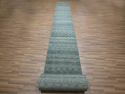 Modern / Contemporary hand-knotted wool runner in Blue, 2'6" x 25'11" — SKU O077097 (view 2)