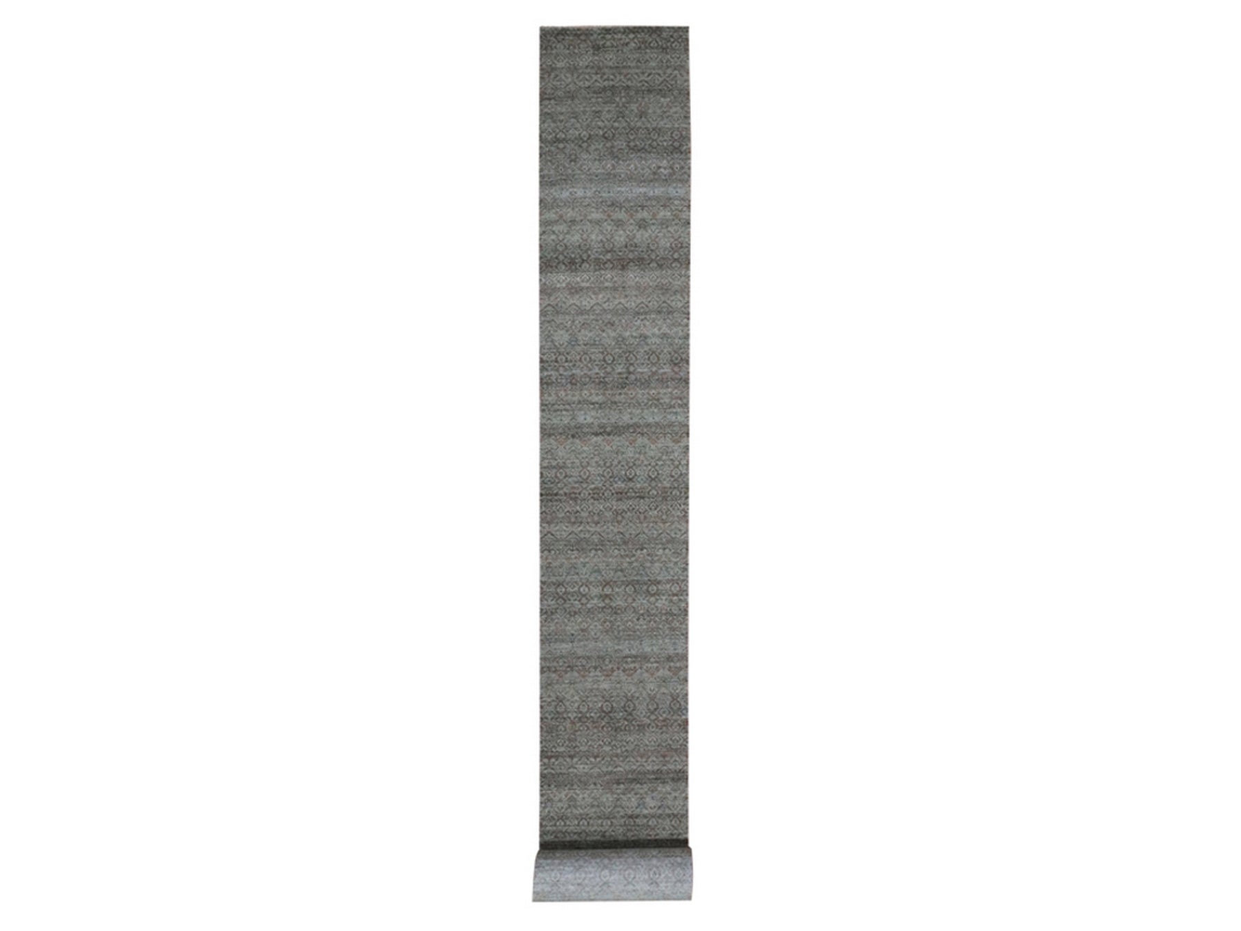 Modern / Contemporary hand-knotted wool runner in Green, 2'6" x 25'11" — SKU O077098