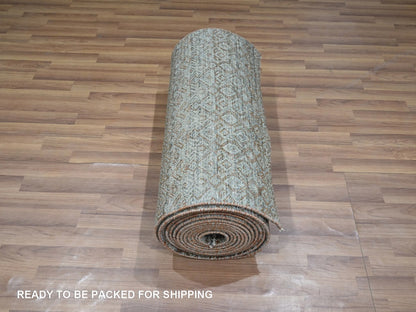Modern / Contemporary hand-knotted wool runner in Green, 2'6" x 25'11" — SKU O077098 (view 5)