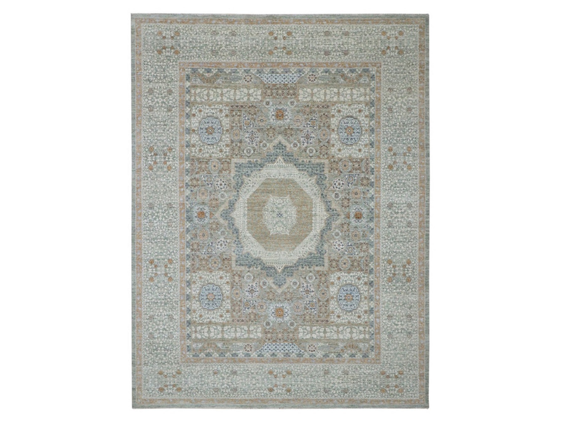 Mamluk Mamluk hand-knotted wool rug in Green, 9'1" x 12' — SKU O077100