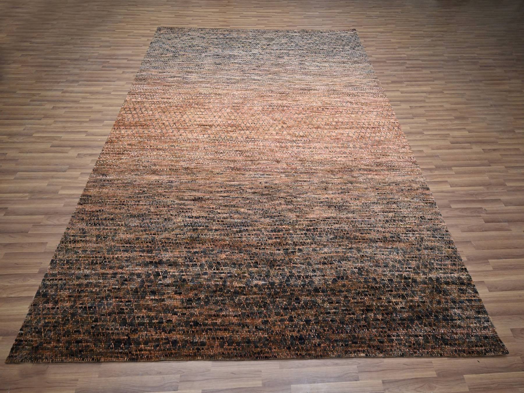 Modern / Contemporary hand-knotted wool rug in Brown, 9'1" x 11'11" — SKU O077102 (view 2)