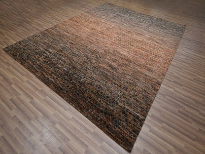 Modern / Contemporary hand-knotted wool rug in Brown, 9'1" x 11'11" — SKU O077102 (view 3)