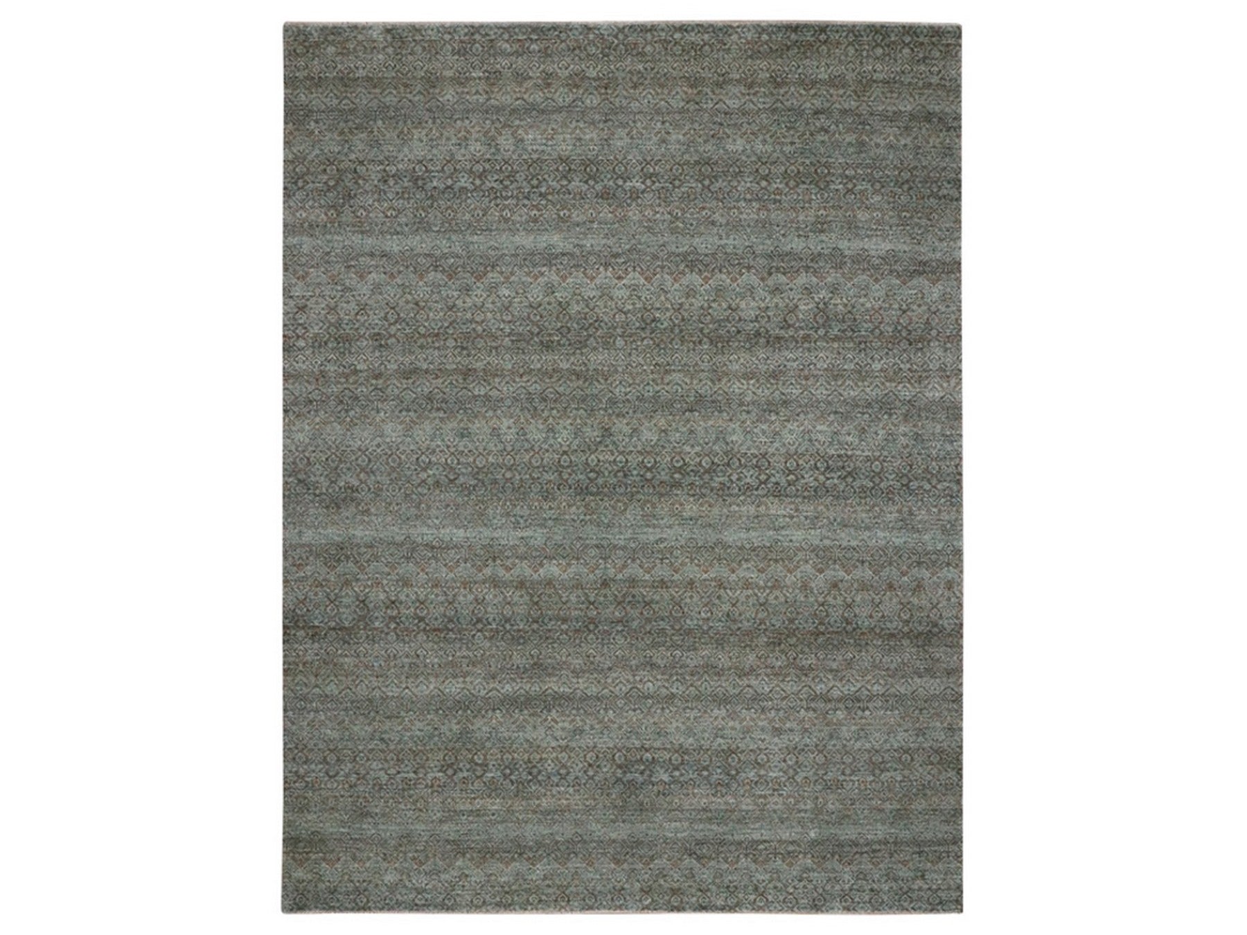 Modern / Contemporary hand-knotted wool rug in Green, 9'1" x 12' — SKU O077104