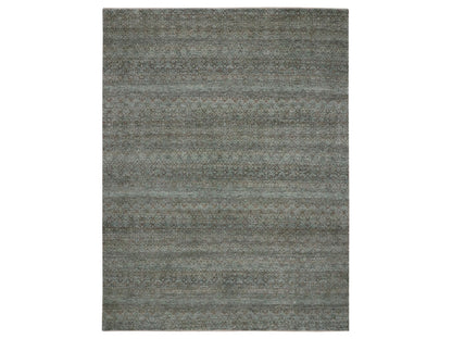 Modern / Contemporary hand-knotted wool rug in Green, 9'1" x 12' — SKU O077104