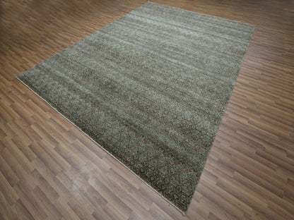 Modern / Contemporary hand-knotted wool rug in Green, 9'1" x 12' — SKU O077104 (view 3)