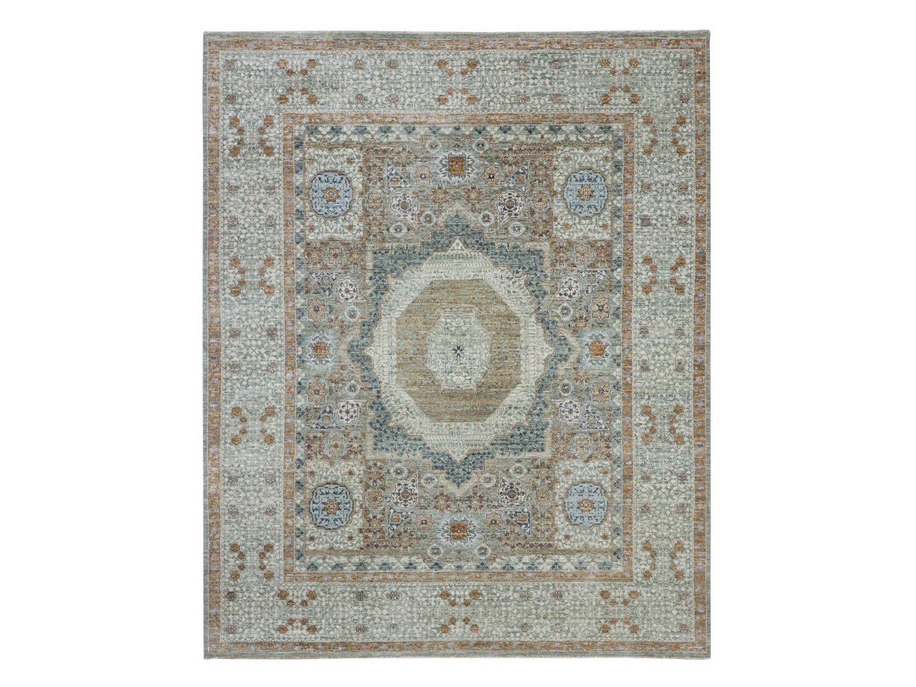 Mamluk Mamluk hand-knotted wool rug in Green, 8' x 10' — SKU O077105