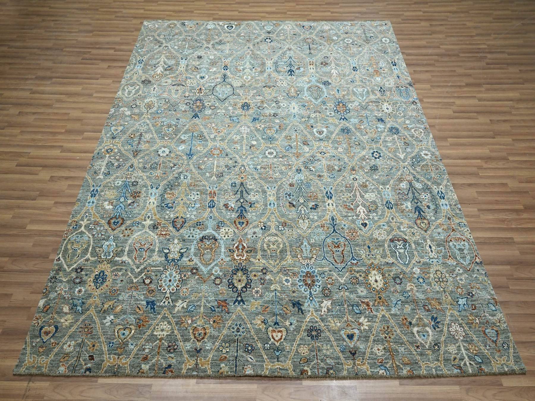 Agra Oushak hand-knotted wool rug in Green, 8'1" x 10'1" — SKU O077106 (view 2)