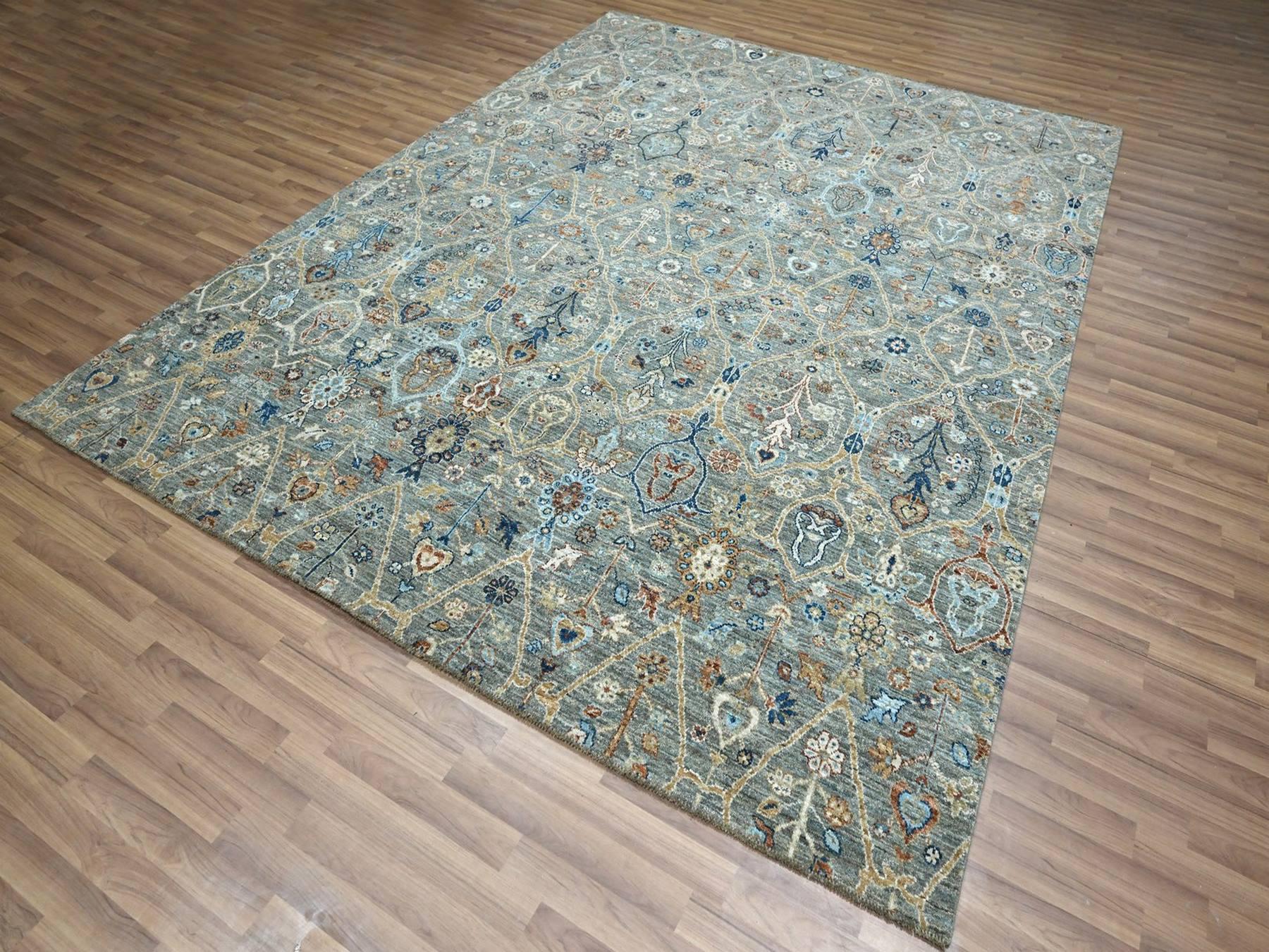Agra Oushak hand-knotted wool rug in Green, 8'1" x 10'1" — SKU O077106 (view 3)