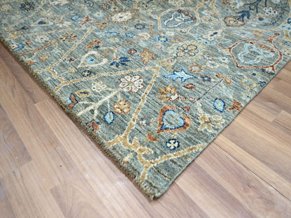 Agra Oushak hand-knotted wool rug in Green, 8'1" x 10'1" — SKU O077106 (view 6)