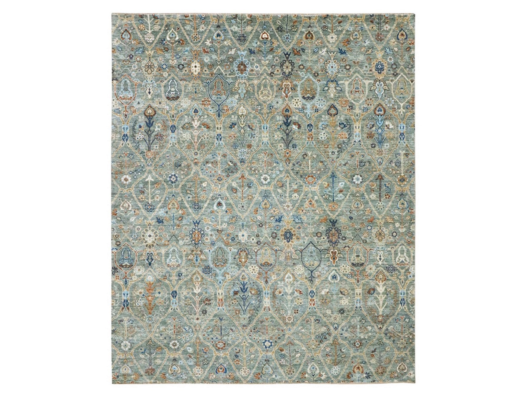 Agra Oushak hand-knotted wool rug in Green, 8'1" x 10' — SKU O077107