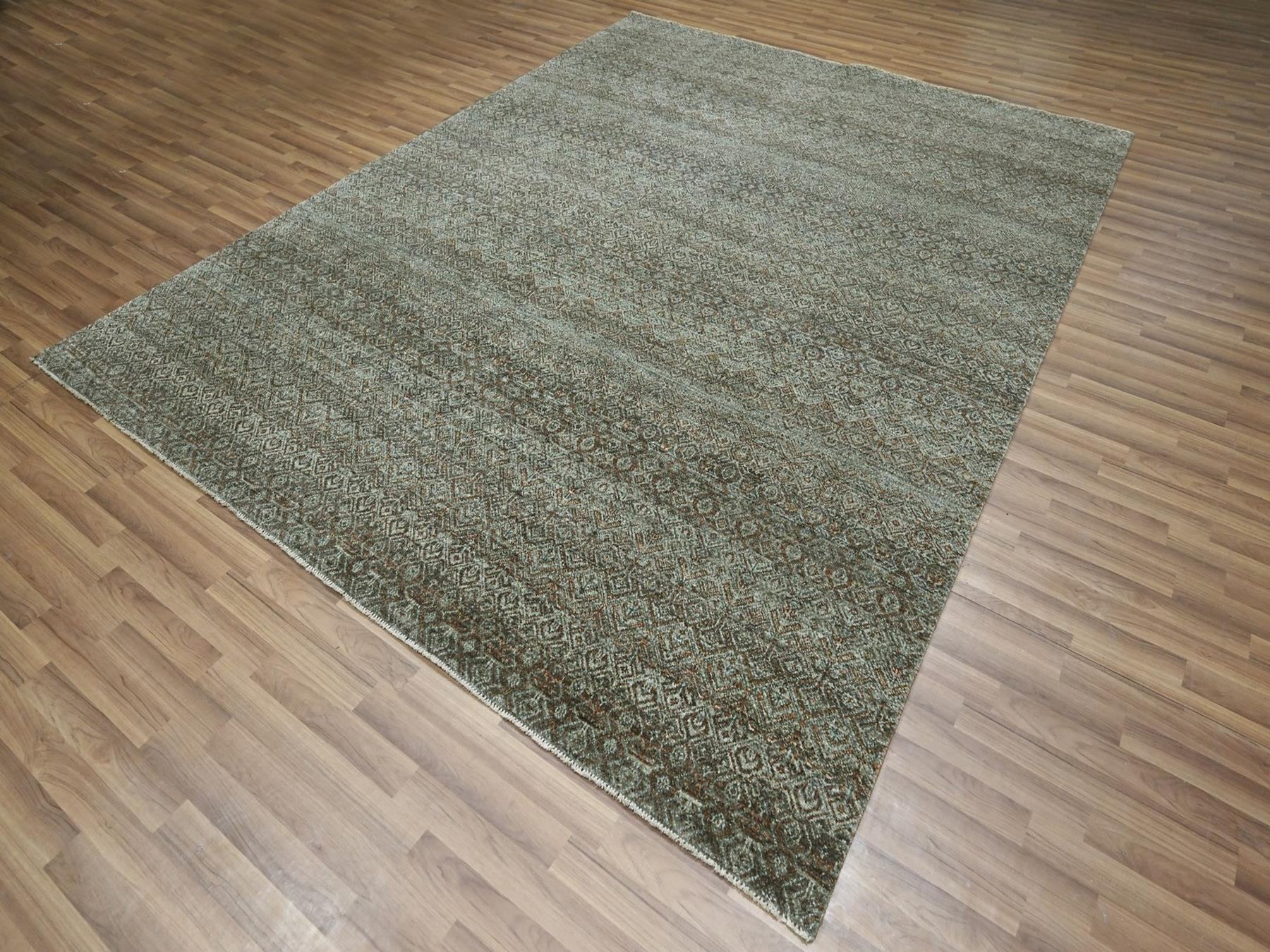 Modern / Contemporary hand-knotted wool rug in Green, 8' x 10' — SKU O077110 (view 3)