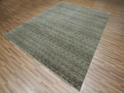 Modern / Contemporary hand-knotted wool rug in Green, 8' x 10' — SKU O077110 (view 3)