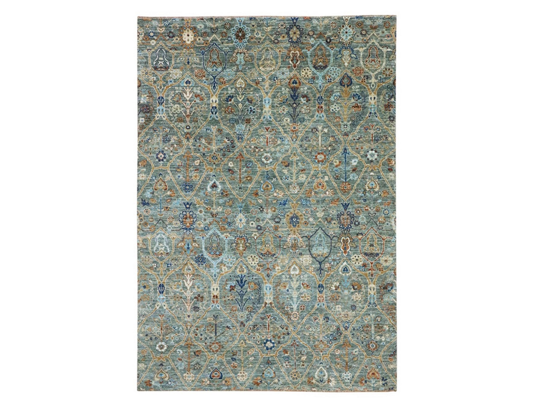 Agra Oushak hand-knotted wool rug in Green, 6'1" x 8'11" — SKU O077112