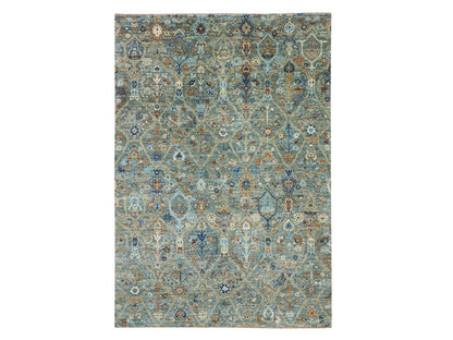 Agra Oushak hand-knotted wool rug in Green, 6'1" x 8'11" — SKU O077112