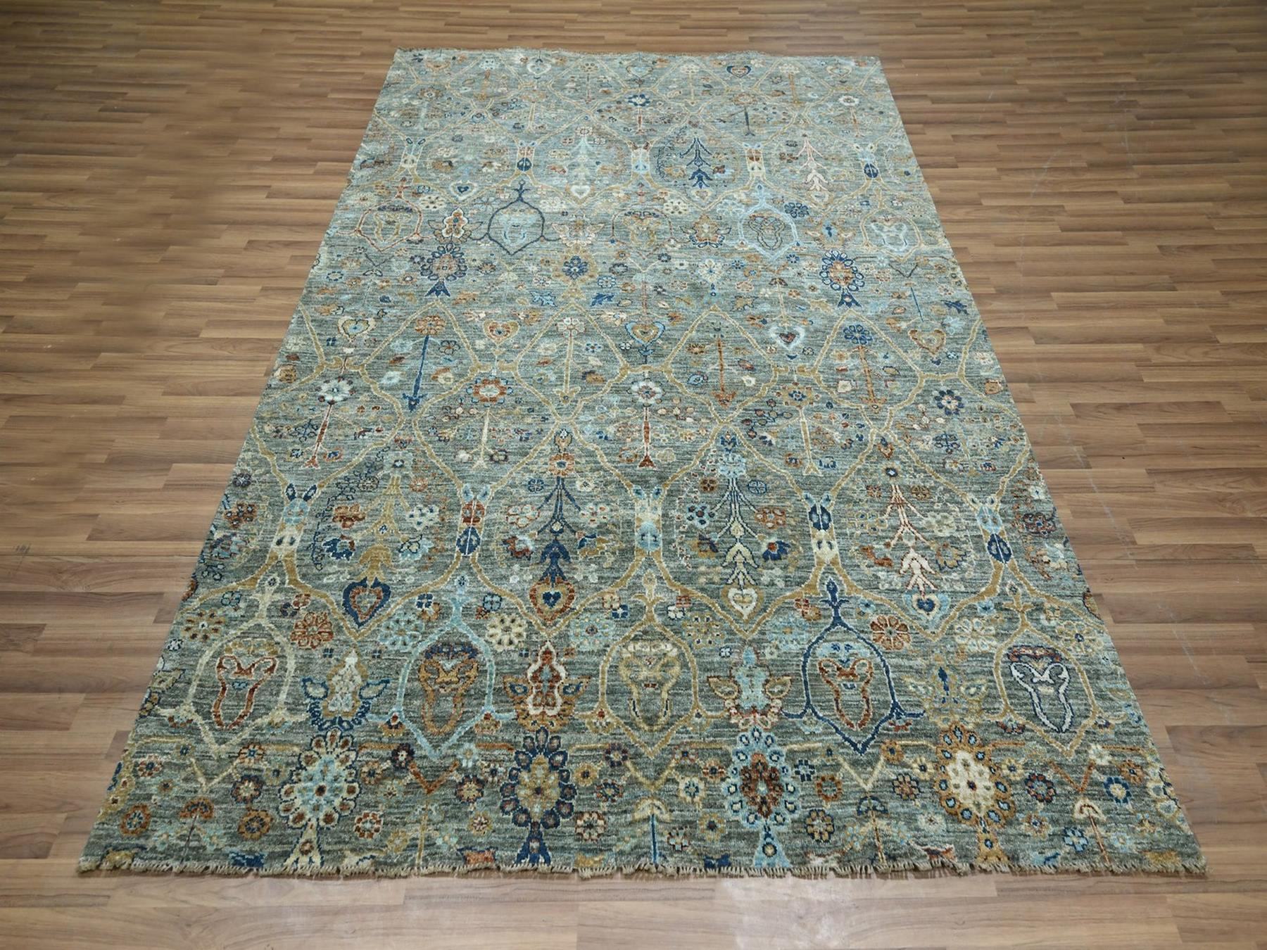 Agra Oushak hand-knotted wool rug in Green, 6'1" x 8'11" — SKU O077112 (view 2)