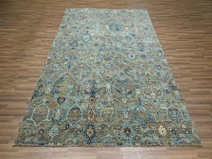 Agra Oushak hand-knotted wool rug in Green, 6'1" x 8'11" — SKU O077112 (view 2)