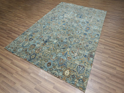 Agra Oushak hand-knotted wool rug in Green, 6'1" x 8'11" — SKU O077112 (view 3)