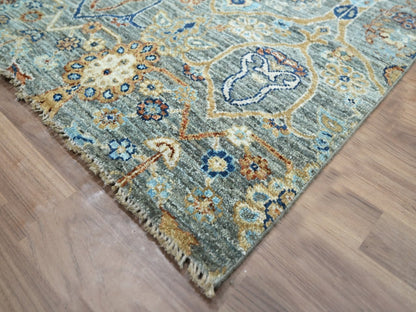 Agra Oushak hand-knotted wool rug in Green, 6'1" x 8'11" — SKU O077112 (view 6)