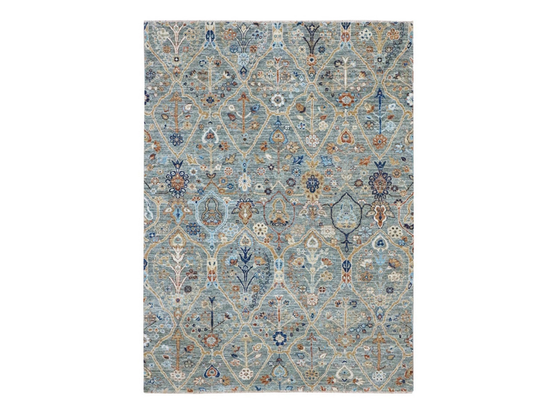 Agra Oushak hand-knotted wool rug in Green, 5'1" x 7' — SKU O077113