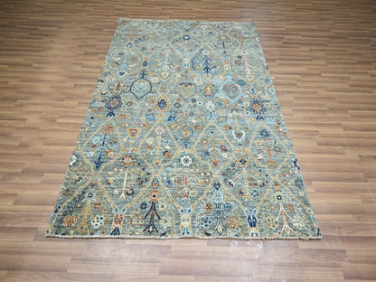 Agra Oushak hand-knotted wool rug in Green, 5'1" x 7' — SKU O077113 (view 2)