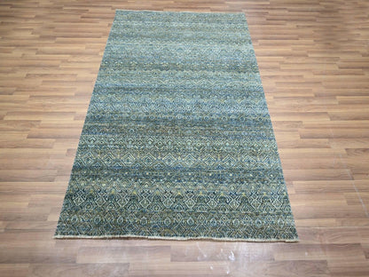 Modern / Contemporary hand-knotted wool rug in Blue, 4'1" x 6' — SKU O077114 (view 2)