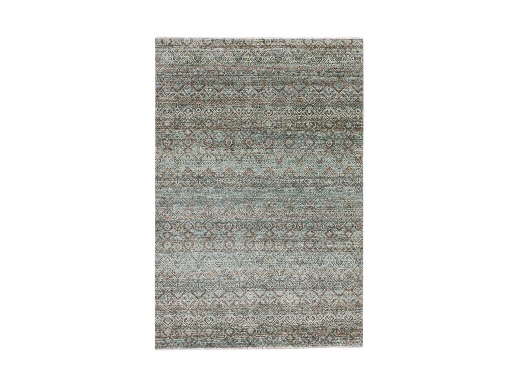 Modern / Contemporary hand-knotted wool rug in Green, 4'1" x 6'1" — SKU O077115