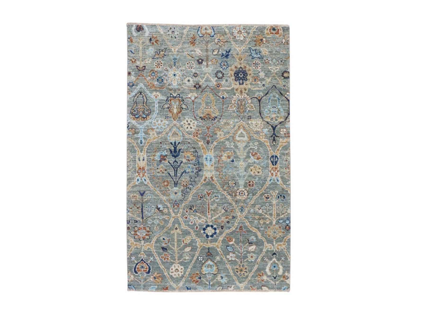 Agra Oushak hand-knotted wool rug in Green, 3' x 5' — SKU O077116