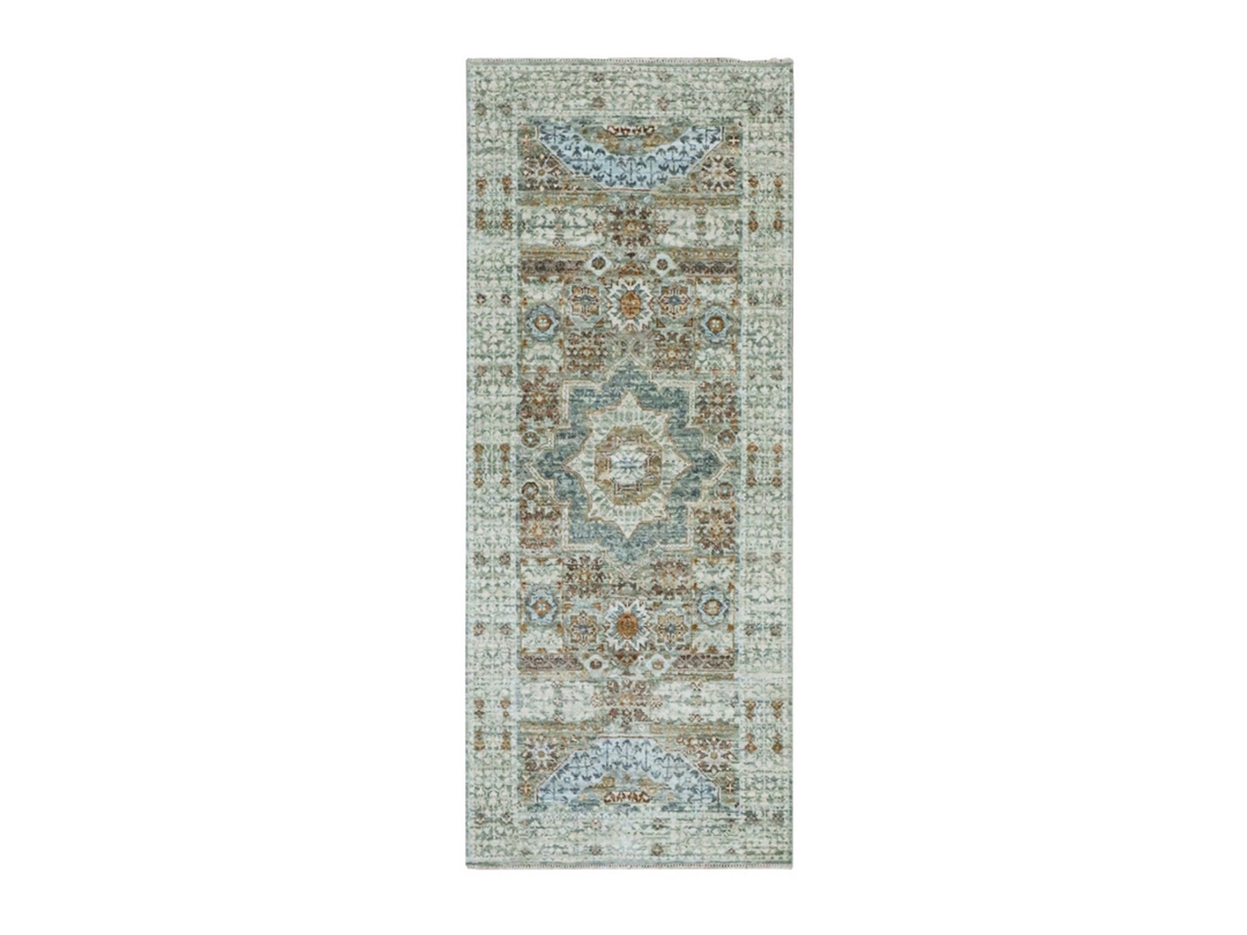 Mamluk Mamluk hand-knotted wool runner in Green, 2'6" x 6'1" — SKU O077117