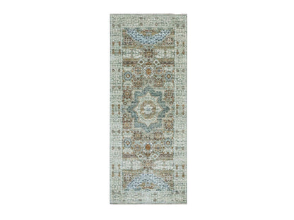 Mamluk Mamluk hand-knotted wool runner in Green, 2'6" x 6'1" — SKU O077117