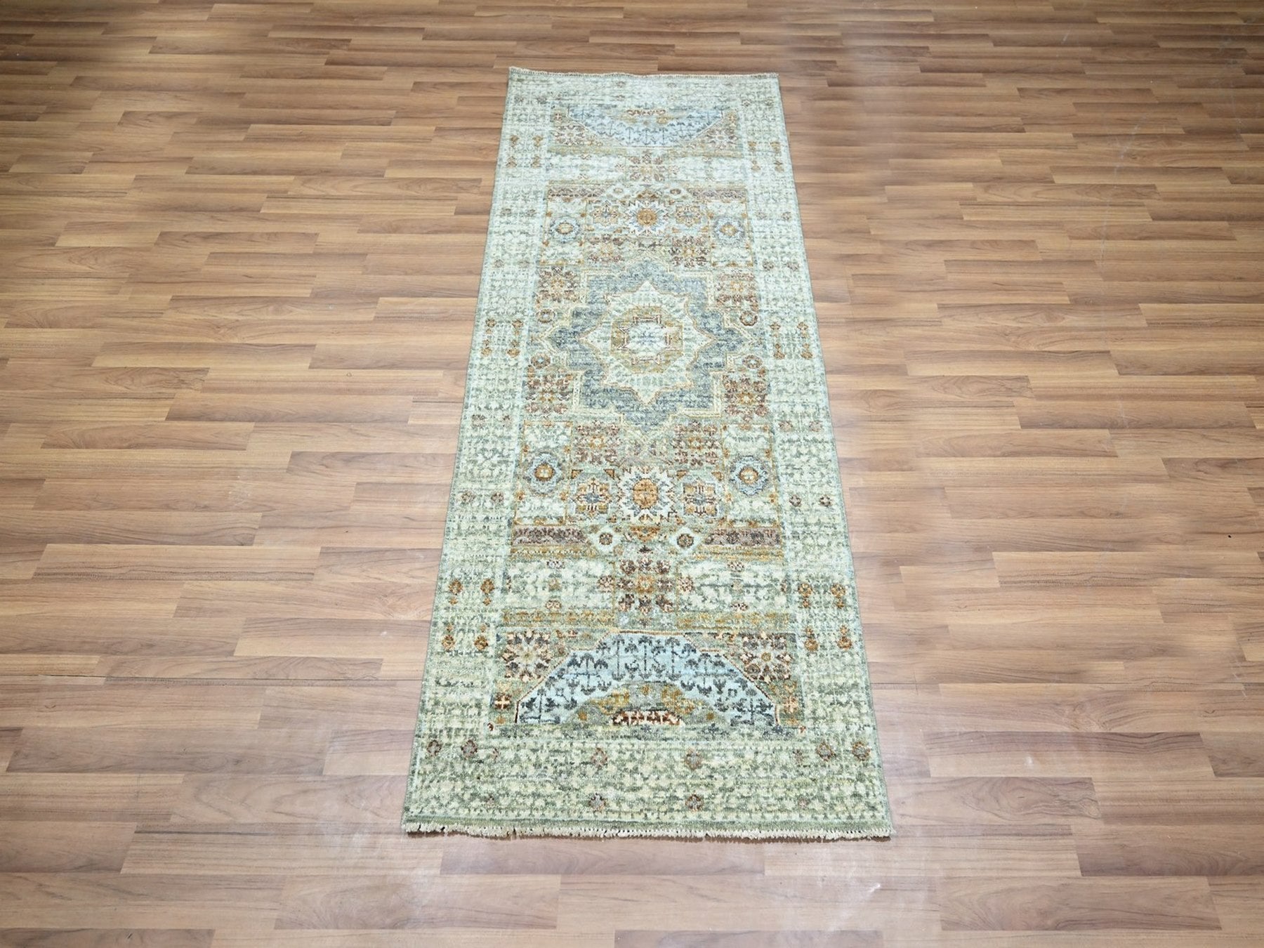 Mamluk Mamluk hand-knotted wool runner in Green, 2'6" x 6'1" — SKU O077117 (view 2)