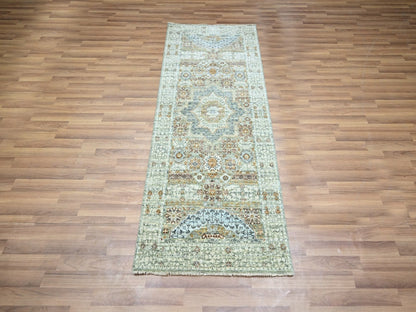 Mamluk Mamluk hand-knotted wool runner in Green, 2'6" x 6'1" — SKU O077117 (view 2)