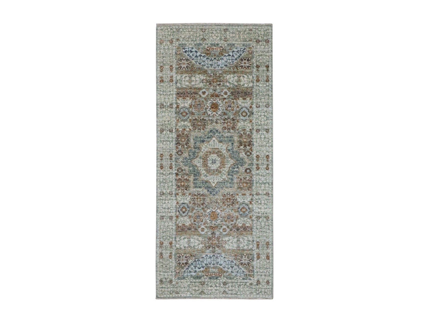 Mamluk Mamluk hand-knotted wool runner in Green, 2'6" x 6'1" — SKU O077118