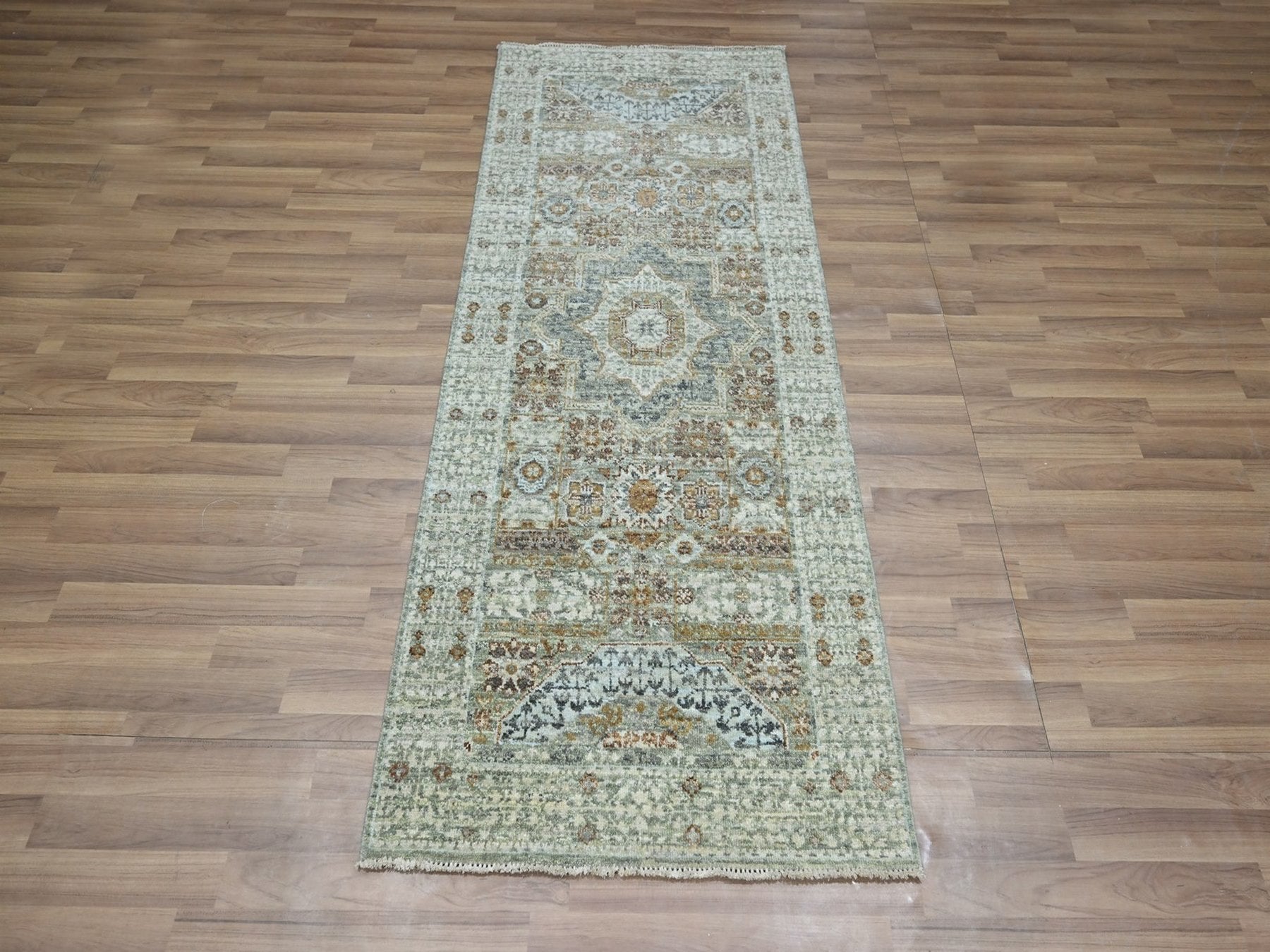 Mamluk Mamluk hand-knotted wool runner in Green, 2'6" x 6'1" — SKU O077118 (view 2)