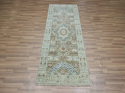 Mamluk Mamluk hand-knotted wool runner in Green, 2'6" x 6'1" — SKU O077118 (view 2)