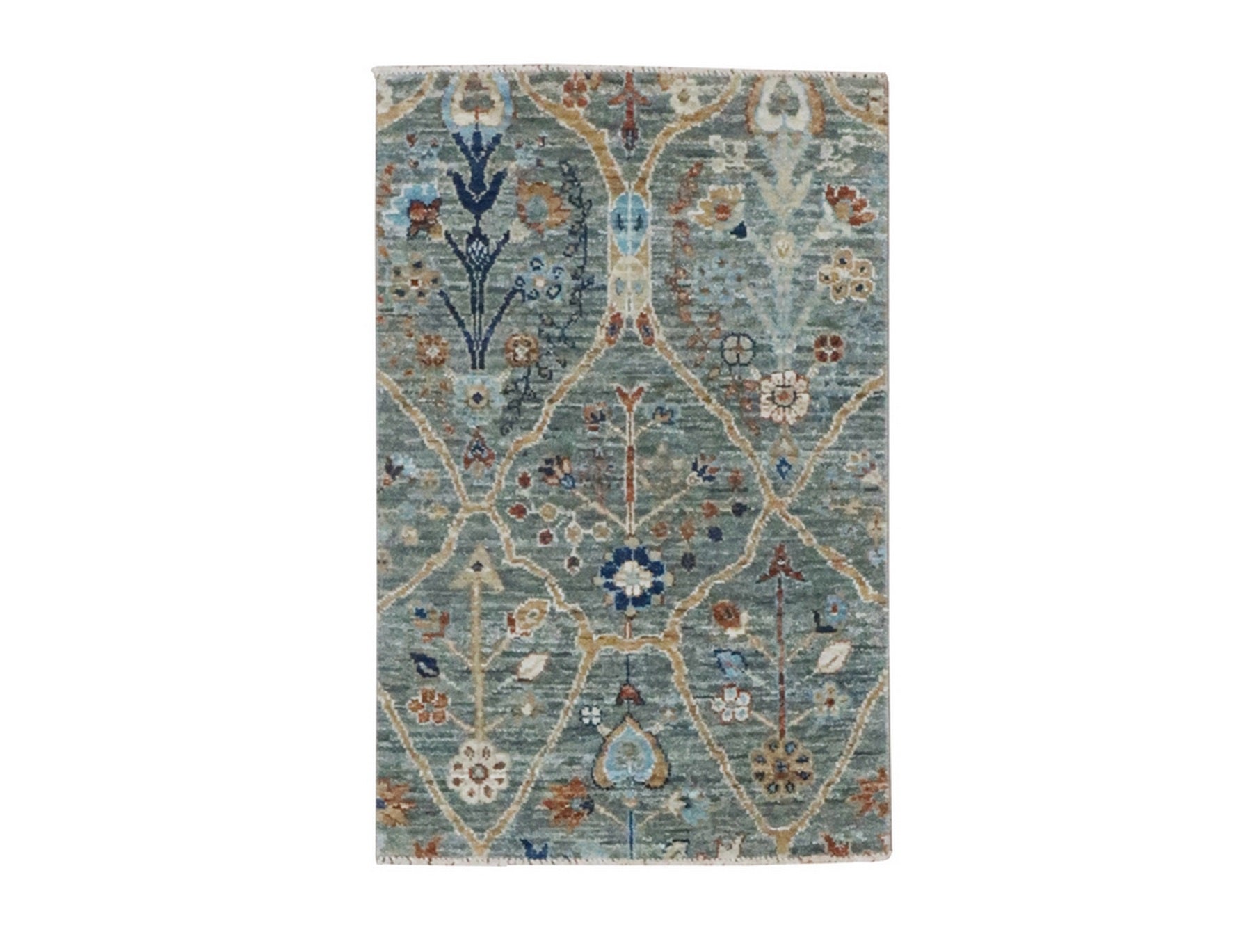 Agra Oushak hand-knotted wool rug in Green, 2' x 3' — SKU O077119