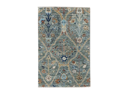 Agra Oushak hand-knotted wool rug in Green, 2' x 3' — SKU O077119