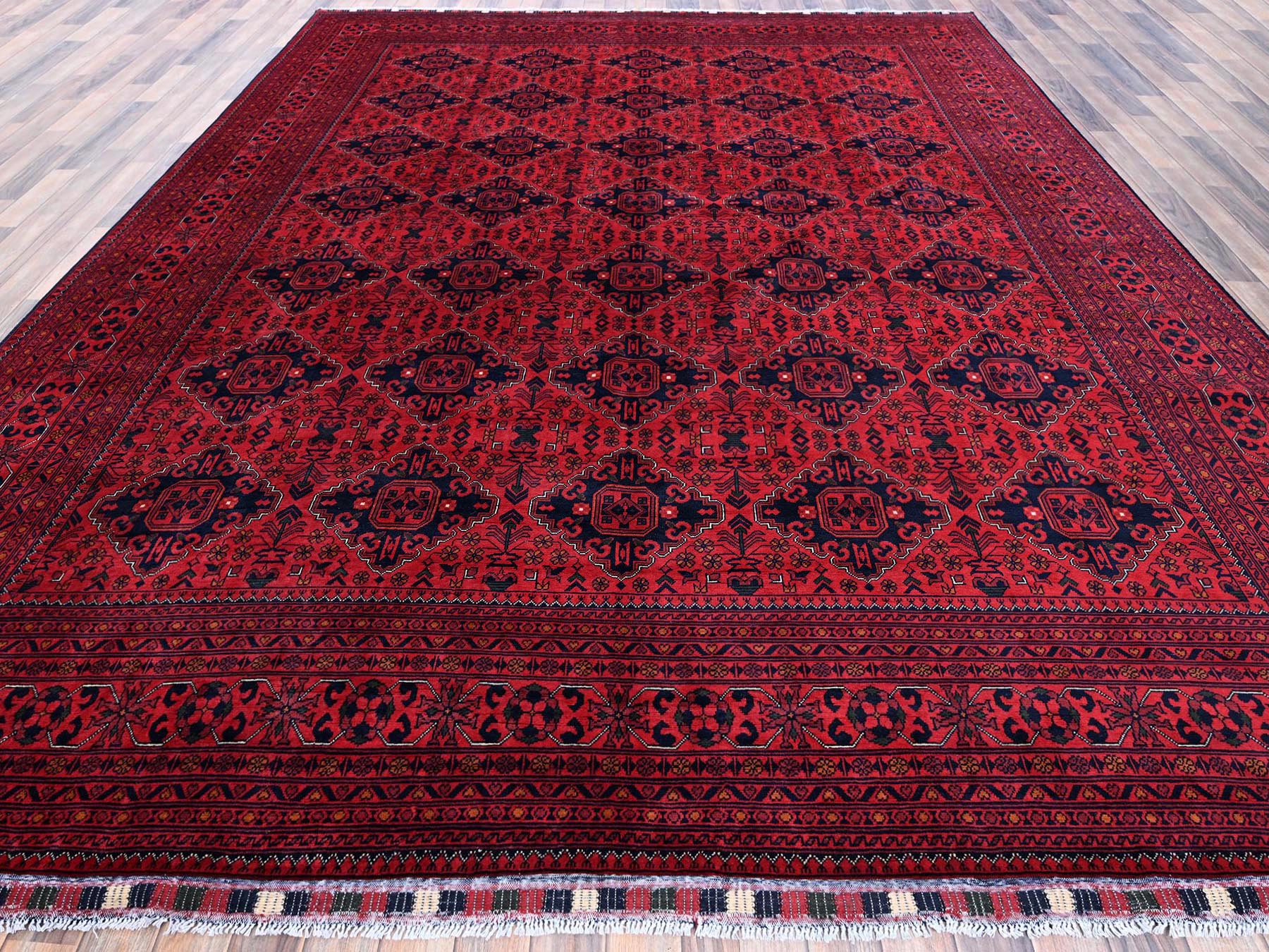 Tribal & Geometric hand-knotted wool rug in Red, 9'9" x 12'8" — SKU O0774 (view 2)