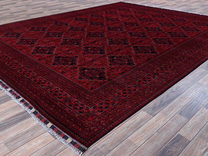 Tribal & Geometric hand-knotted wool rug in Red, 9'9" x 12'8" — SKU O0774 (view 3)